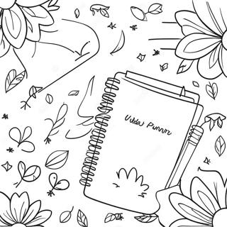 Söt Planerare med Blommor Färgläggningssida | Planerare målarbild