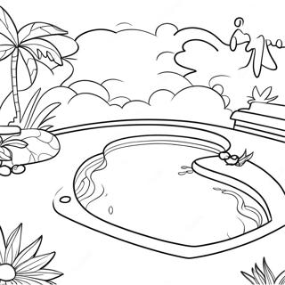 Färgglad poolscen färgläggningssida | Pool målarbild