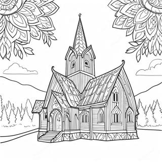 Traditionell norsk stavkyrka färgläggningssida | Norge målarbild