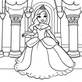 Elegant Prinsessa i ett Magiskt Slott Färgläggningssida | Prinsessspel målarbild