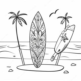 Färgglad surfbräda på stranden färgläggningssida | Surf's Up målarbild