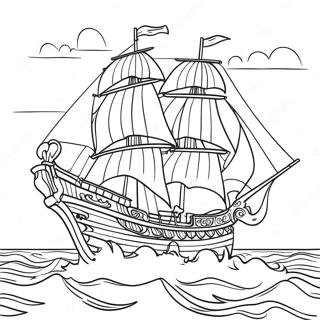 Färgglatt Piratskepp på Havet Färgläggningssida | Piratskepp målarbild