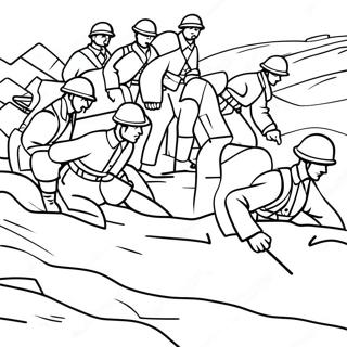 Skyttegravskrig WW1 soldater färgläggningssida | Gravstridskrig WW1 målarbild