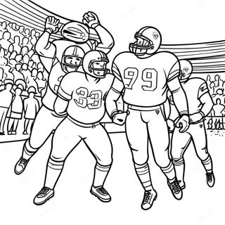 Fotbollsspelare Firar Touchdown Färgläggningssida | Super Bowl 2024 målarbild