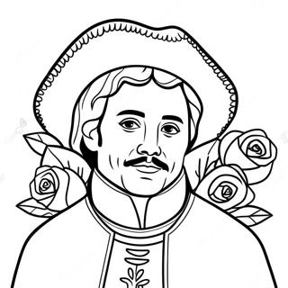Färgglad Juan Diego med rosor färgläggningssida | Juan Diego målarbild