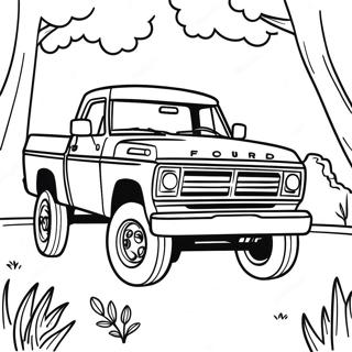 Realistisk Ford Lastbil i Naturen Färgläggningssida | Realistisk Ford Lastbil målarbild