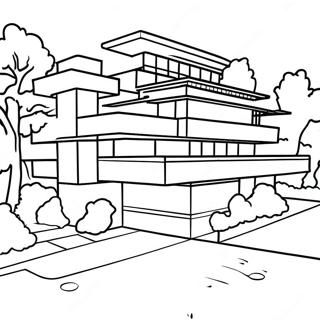 Frank Lloyd Wright Arkitektonisk Design Färgläggningssida | Frank Lloyd Wright målarbild