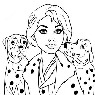 Cruella Deville med Dalmantiner Färgläggningssida | Cruella Deville målarbild