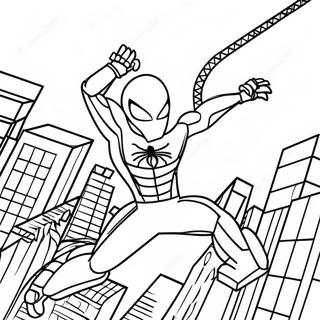 Lego Iron Spider Svingande Genom Staden Färgläggningssida | Lego Järnspindel målarbild
