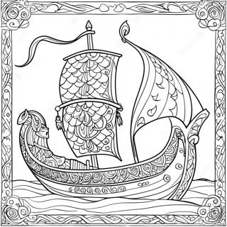 Invecklad vikingaskepp färgläggningssida | Vikingar för Vuxna målarbild