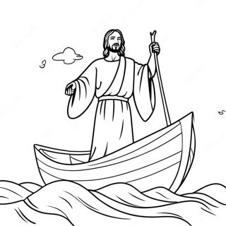 Jesus stillar stormen färgläggningssida | Jesus lugnar stormen målarbild