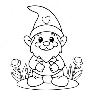 Söt Valentin Gnom med Blommor Målarbild | Valentin Gnome målarbild