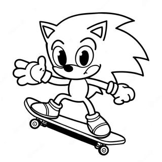 Sonic Utför Trick på Skateboard Målarbok | Sonic Skateboard målarbild
