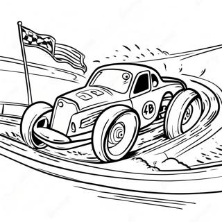 Spännande grusbaneracing scen färgläggningssida | Grusbaneracing målarbild