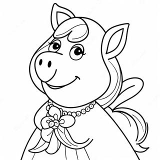 Elegant Miss Piggy med en Blomma Målarbild | Miss Piggy målarbild