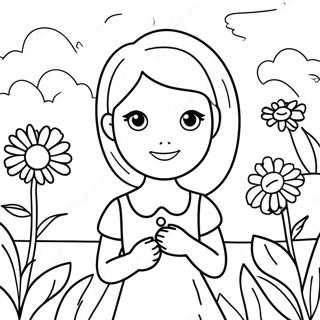 Charmiga Chloe i en blomsterrabatt målarbild | Chloe målarbild
