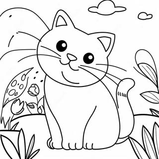Lekfull katt i en trädgård målarbild | C står för Katt målarbild