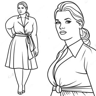 Plus size mode modell färgläggningssida | Större storlekar målarbild