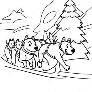 Slädhundsteam som tävlar genom snön färgläggningssida | Slädhund målarbild