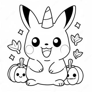 Söt Halloween Pikachu med pumpa färgläggningssida | Halloween Pikachu målarbild