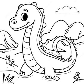 Söt Loch Ness-monster med ett leende färgläggningssida | Loch Ness-monstret målarbild