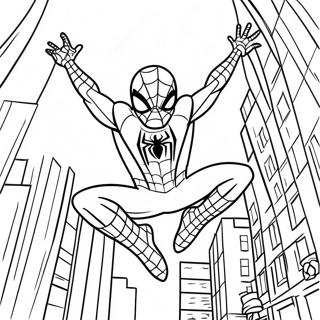 Spiderman Svingande Genom Staden Färgläggningssida | Spindelmannen Avengers målarbild