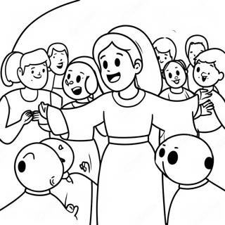 Glädjefull Gospel Scen Färgläggningssida | Evangelieprojekt målarbild
