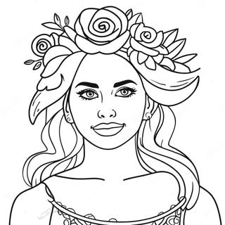 Lana Grön med Blomkrans Färgläggningssida | Lana Green målarbild