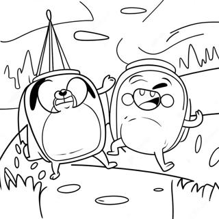 Finn och Jakes Spännande Äventyr Färgläggningssida | Äventyrstid målarbild