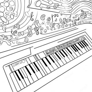 Färgglatt Tangentbord med Musiknoter Färgläggningssida | Tangentbord målarbild