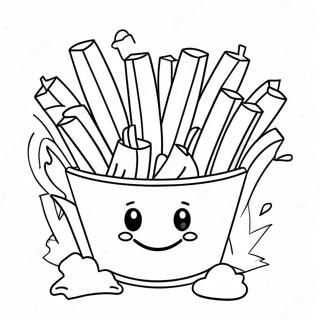 Söta Pommes Frites med Leende Ansikte Färgläggningssida | Pommes Frites målarbild