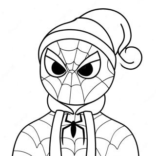 Festlig Spiderman med Tomteluva Färgläggningssida | Spindelmannen Jul målarbild