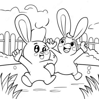 Roliga Rabbids som leker i parken färgläggningssida | Rabbids målarbild