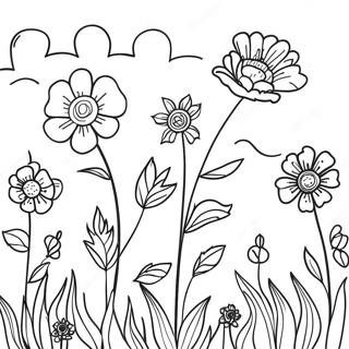 Fält med färgglada blommor målarbok | Fält målarbild