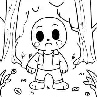 Ink Sans i en spöklik skog målarbok | Bläck Sans målarbild
