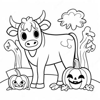 Spooky Halloween ko med pumpor målarbok | Halloween Ko målarbild