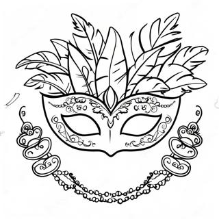 Färgglad Mardi Gras-mask med fjädrar färgläggningssida | Mardi Gras Mask målarbild