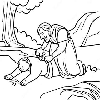 Den gode samariten hjälper den skadade mannen färgläggningssida | Jesu liknelser målarbild
