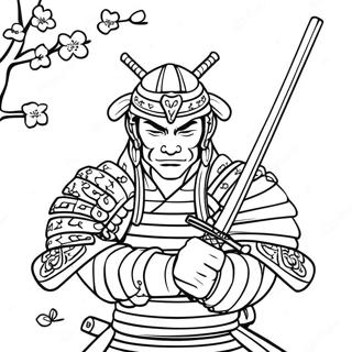 Samurai Katana med körsbärsblommor färgläggningssida | Katana målarbild