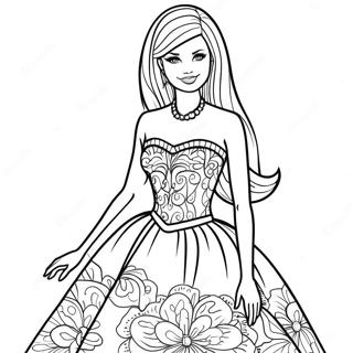 Barbie i en vacker klänning färgläggningssida | Barbie och systrar målarbild