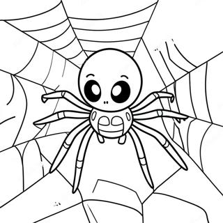 Skrämmande Halloween Spindel i ett Nät Färgläggningssida | Halloween Spindel målarbild