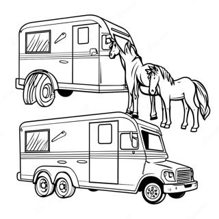 Hästtransport med hästar målarbild | Hästsläp målarbild
