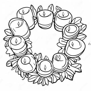 Färgglad Adventskrans med Ljus Färgläggningssida | Adventskrans målarbild