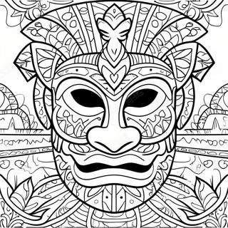 Polynesisk Tiki Mask Färgläggningssida | Polynesisk målarbild