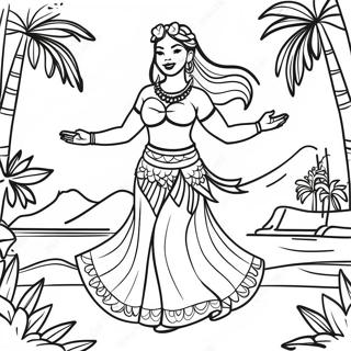Hula Dansare i Traditionell Klädsel Färgläggningssida | Polynesisk målarbild