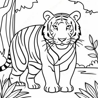 Majestätisk bengalisk tiger i djungeln färgläggningssida | Bengalisk Tiger målarbild