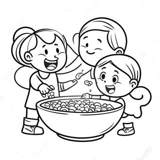 Glada barn äter cerealier färgläggningssida | Cerealer målarbild