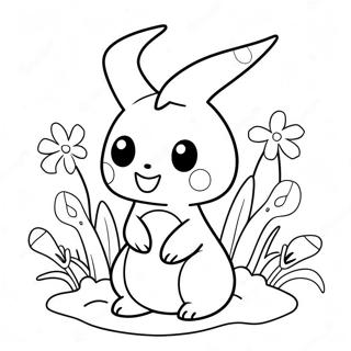 Söt Mimikyu med blommor färgläggningssida | Mimikyu målarbild