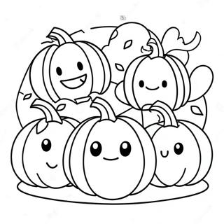 Söta Among Us-karaktärer med pumpor färgläggningssida | Among Us Thanksgiving målarbild