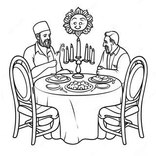 Glädjefylld Shabbat middag bord färgläggningssida | Sabbat målarbild